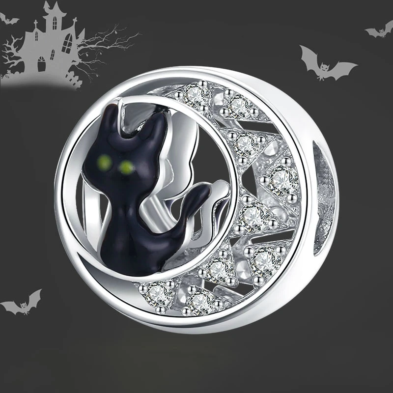 DISINIYA 925 Sterling Sølv Oprindelige Charme Halloween Sort Kat, CZ Sølv med Mærke Smykker DIY Gøre for Kvinder Girl ZBSC00325