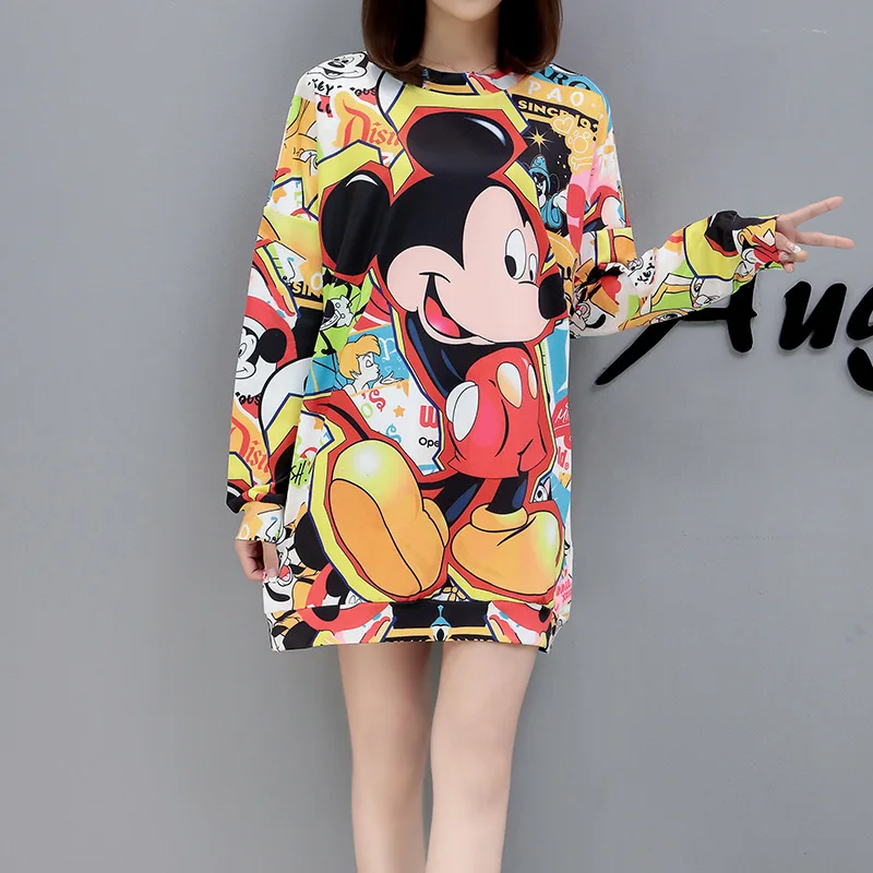 Disney Mickey Mouse Foråret Efteråret Søde Tegneserie Trykt i Stor Størrelse Midt-længde Frakke Fashion Kvinders Afdækning Sweatshirt Kvinder Lang