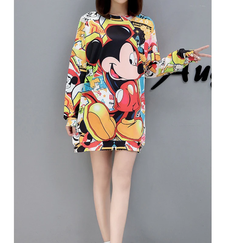 Disney Mickey Mouse Foråret Efteråret Søde Tegneserie Trykt i Stor Størrelse Midt-længde Frakke Fashion Kvinders Afdækning Sweatshirt Kvinder Lang
