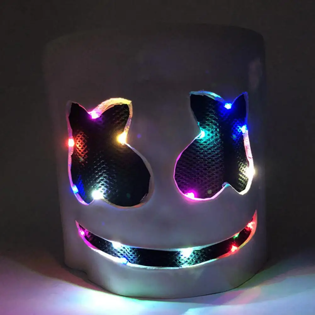 DJ LED Full Face Marshmello Maske Lysende Latex Maske Fest Prop Cosplay Lysende Skumfidus Hjelm Til Halloween Fest Dropship