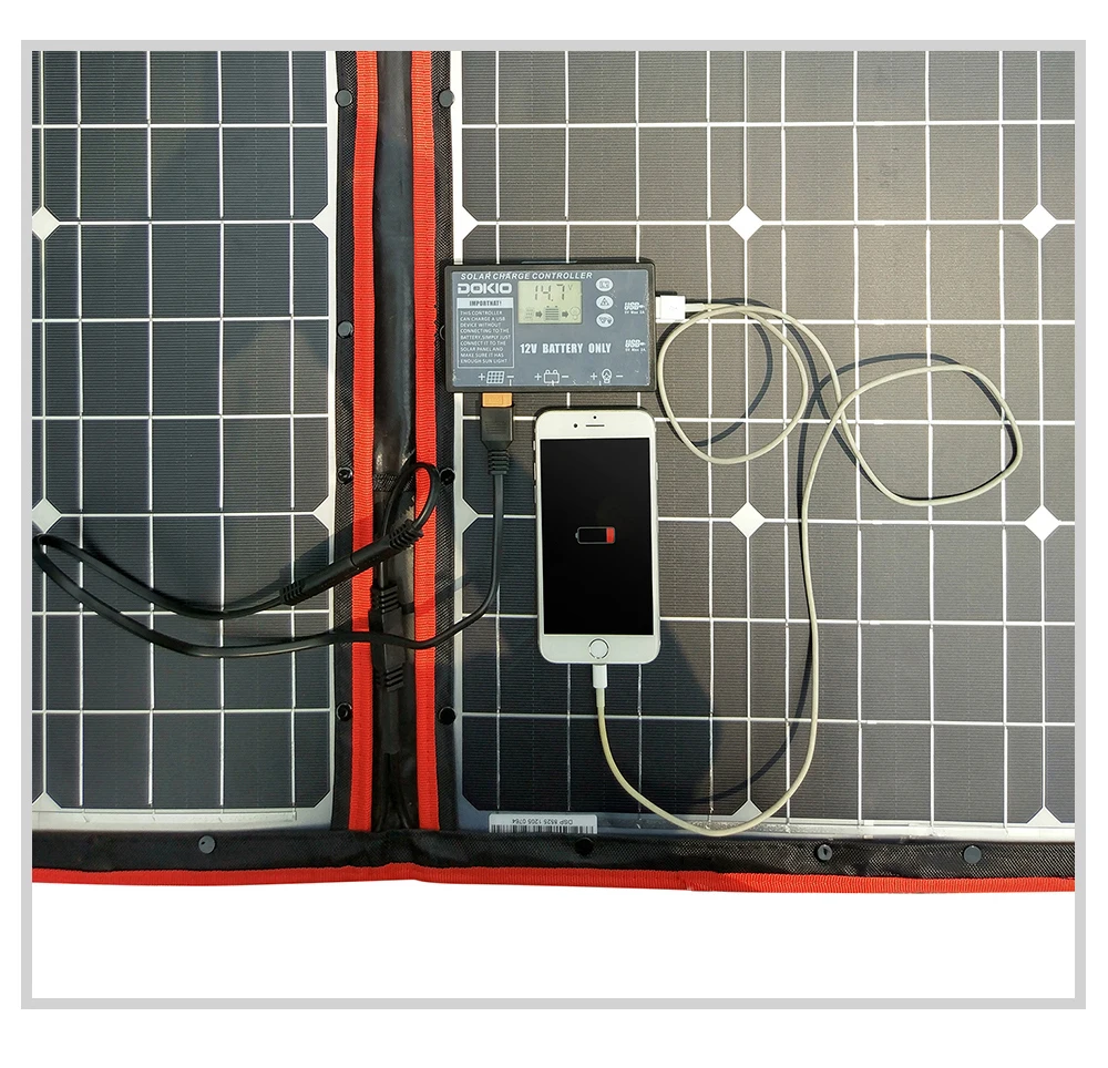 Dokio 300W, 12V/18V Høj Efficience Monokrystallinske Fleksibel Sammenfoldelig Bærbare Solar Panel For Powerbank/Camping Campingvogn/Båd/Bil