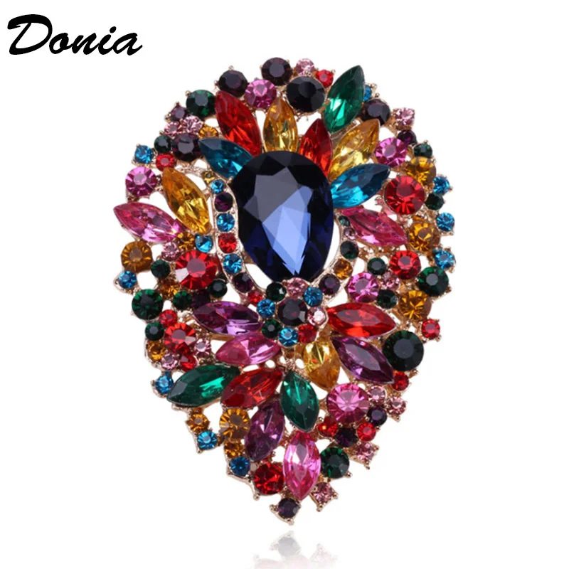 Donia smykker Mode hot broche farve glas broche stor krystal broche kvinders tøj, tilbehør seks-farve tørklæde pin-kode
