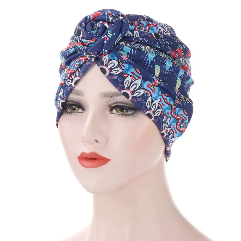 Donut Turban Caps for Kvinder Islamiske Bomuld trykt Tørklæde Hat Kvindelige Hovedbøjle Turbaner Muslimske Cap kvindelige headwraps Kemo Hat