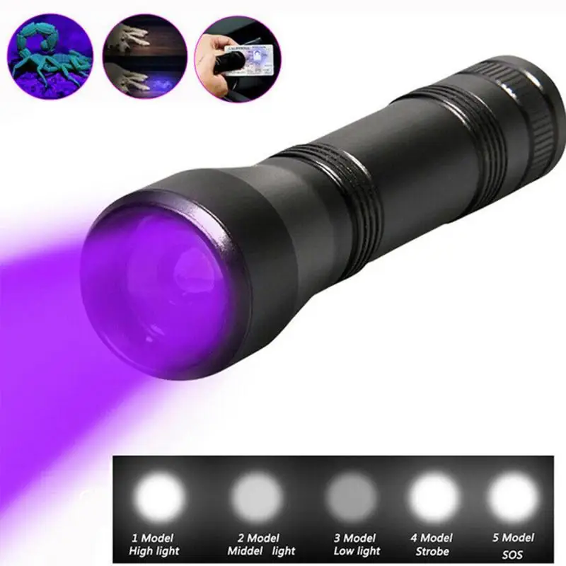 Dreamburgh 6000Lm UV-LED Lommelygte UV-Lys Torch 5 Tilstande Zoomable Udendørs Camping Kraftfulde linterna fakkel med 18650 Batteri