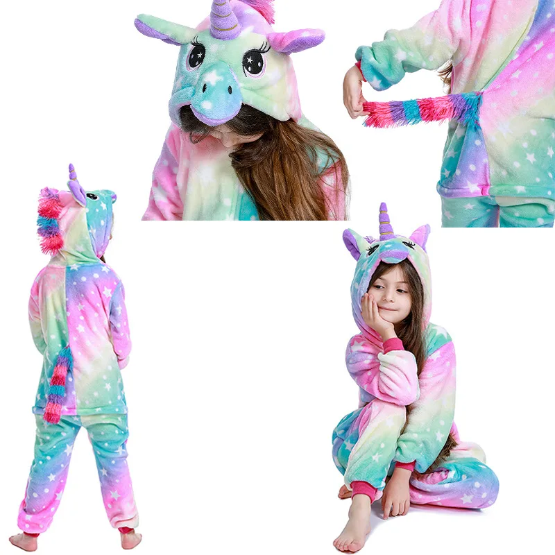 Drenge Piger Kigurumi Pyjamas Dyr Unicorn Tæppe Sveller Licorne Unicorn Onesie For Børn Vinteren Buksedragt Børn Pyjamas
