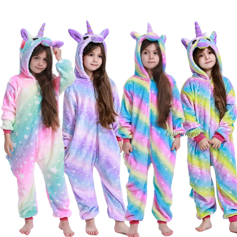 Drenge Piger Kigurumi Pyjamas Dyr Unicorn Tæppe Sveller Licorne Unicorn Onesie For Børn Vinteren Buksedragt Børn Pyjamas