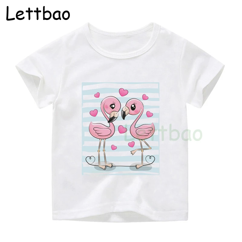 Drenge/Piger Søde Tegneserie Søde Flamingoer Trykt Sjove T-Shirts Børn Short Sleeve Tee Børn Casual Tøj