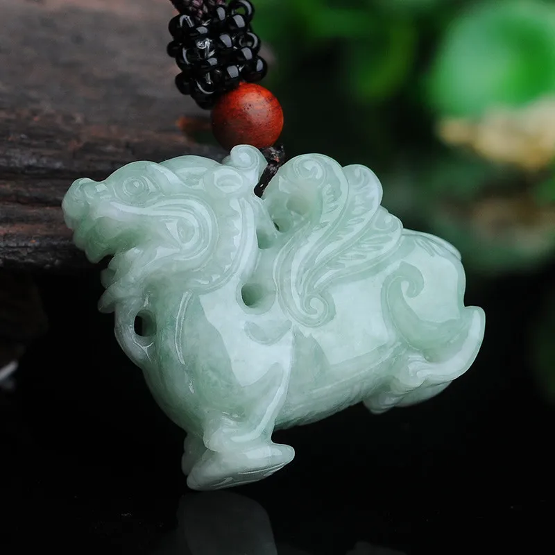 Drop Shipping Håndskårne Myanmar Emerald Brave Tropper Vedhæng Jade Sten Heldig Amulet PiXiu Halskæde Med Kæde Fine Smykker