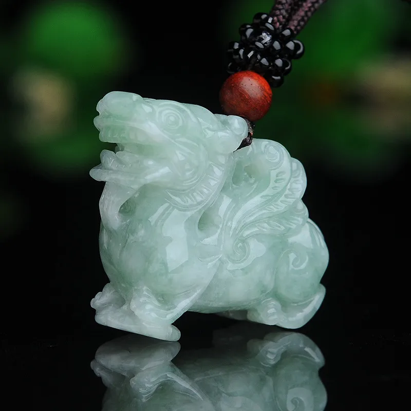 Drop Shipping Håndskårne Myanmar Emerald Brave Tropper Vedhæng Jade Sten Heldig Amulet PiXiu Halskæde Med Kæde Fine Smykker