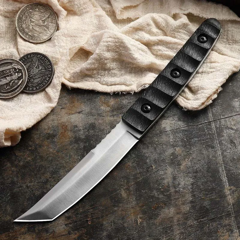 Dropship Samurai Foråret Stål Fixed Blade Knife Ebony Håndtere Jagt Kniv Udendørs Camping Kniv Hånd Værktøj Med Skede