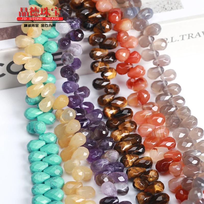Dråbe-form Perler, Facetslebet natursten Skarpe 8x12mm Afsnit Løs Perler, Halskæde og Armbånd Tilbehør til smykkefremstilling