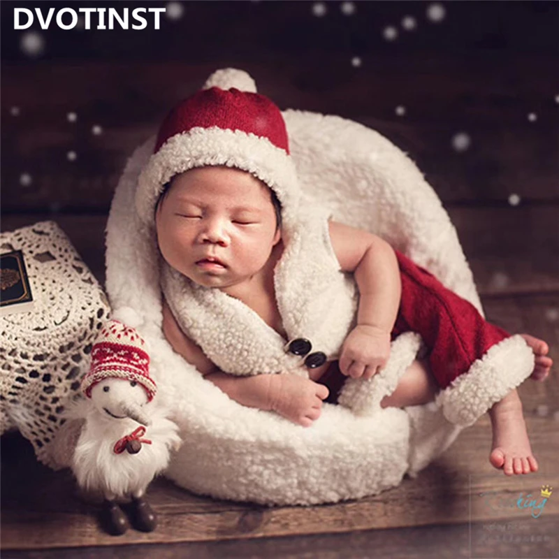 Dvotinst Nyfødte Baby Fotografering Rekvisitter Jul Udstyr Sæt Bonnet Vest Bukser Santa Claus Fotografia Studio Skud, Foto Rekvisitter