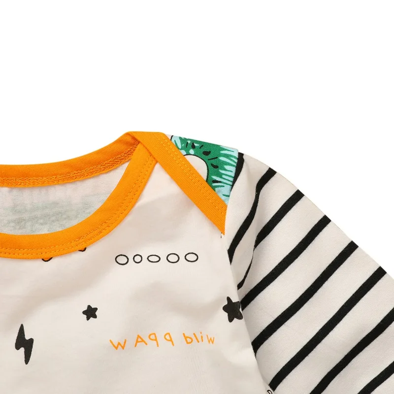 Efterår Baby Boy Tøj Sæt 3stk Dinosaur Mønster langærmet Toppe + Stribet Bukser med Print + Hat Outfit Nye Ankomst Ins