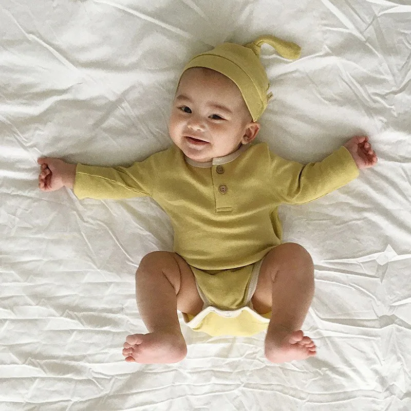 Efterår Baby Tøj Nyfødte Baby Pige Heldragt, Solid Langærmet Drenge Jumpsuits Med Hat Bomuld Baby Tøj Hjem Udstyr