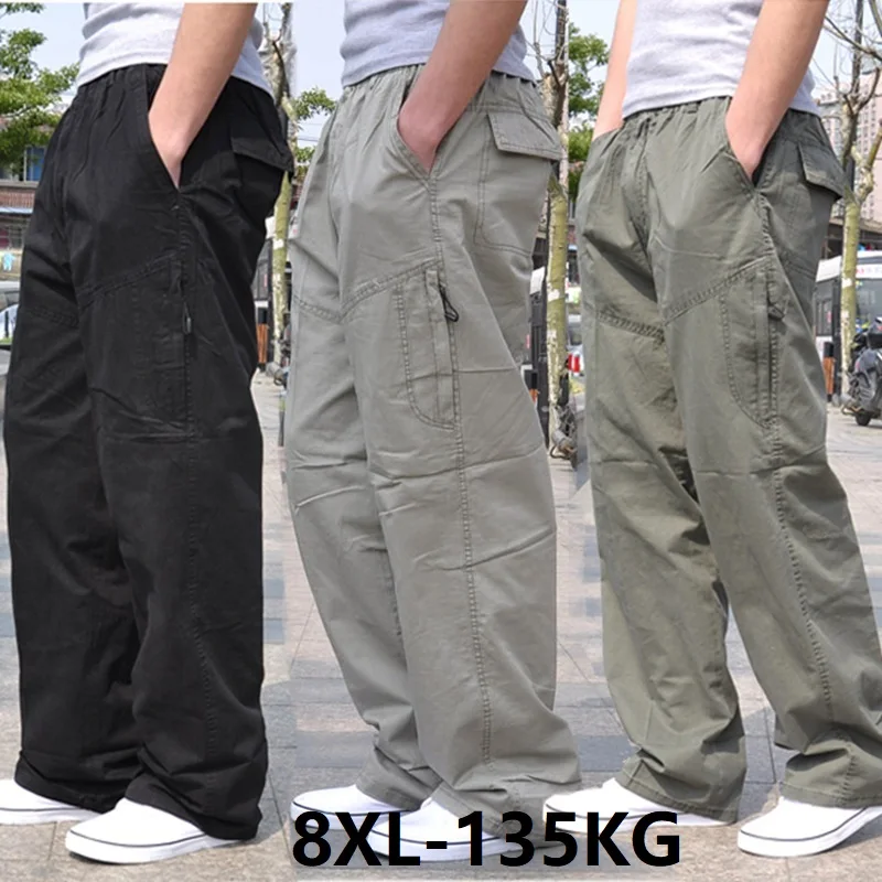 Efteråret Mænd cargo bukser plus size safari style lomme tykke bukser 6XL 7XL 8XL ud af døren lige bukser løs army grøn 48
