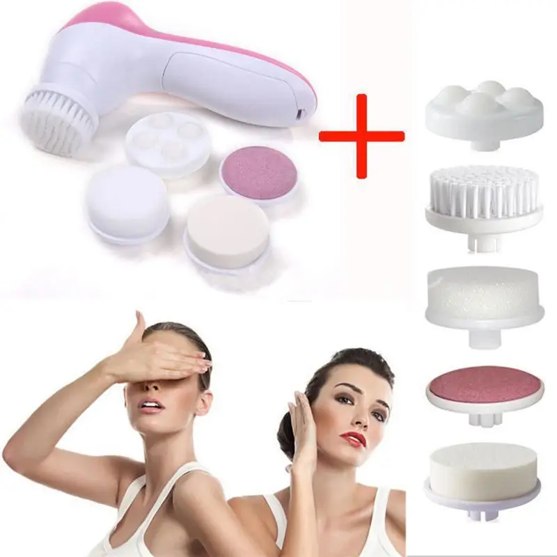 El-Facial rensebørste Vaskemaskine Nye 5 i 1 Ansigt hudpleje Massager Vibrator Skønhed Værktøj, Udskiftelig Hoved Børste