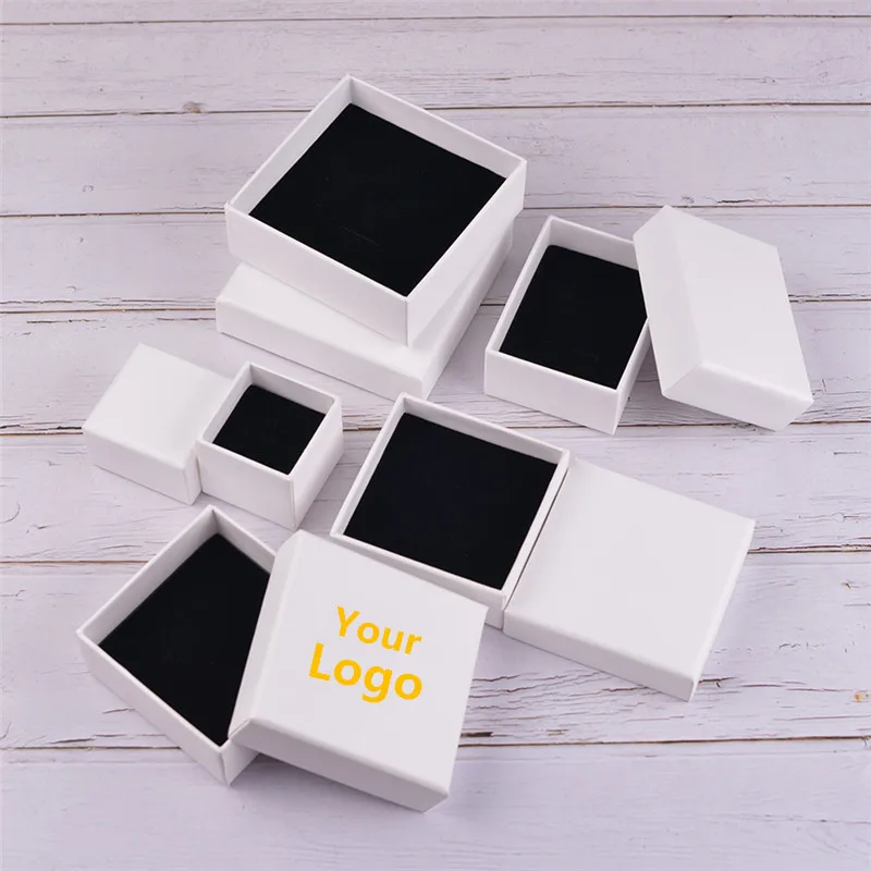 Engros 100PCS/meget Høj Kvalitet, Luksus Hvid/Brun/Sort/Sølv Papir box til Smykker Ring Emballage Brugerdefinerede trykt logo