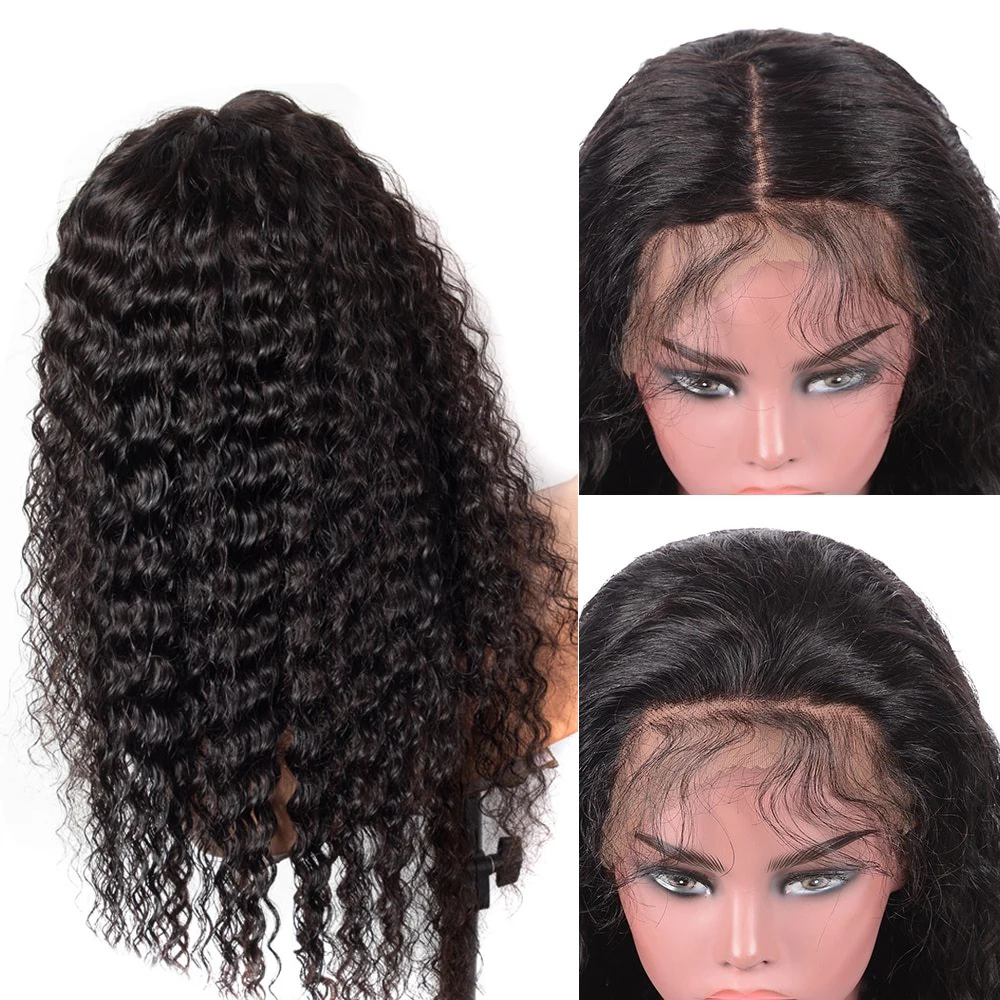 Engros dyb bølge paryk 4x4 lace lukning paryk lace front wig Brazilian hår parykker menneskelige hår blonder foran parykker til kvinder Non-Remy