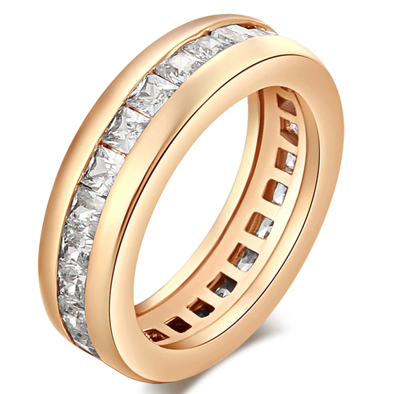 Enkelt Række Af Hvide Zircon Guld Farve Ring For Kvinder AMERIKANSKE# Størrelse 6 / 7 / 8 / 9 M03-J0031