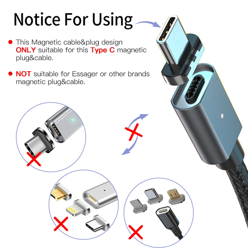 Essager Magnetisk USB Type C Kabel-5A Hurtig Opladning Type-C Ledningen Magnet Oplader Til Huawei P20-P30 Mate 30 Xiaomi mi 10 USBC Kabel
