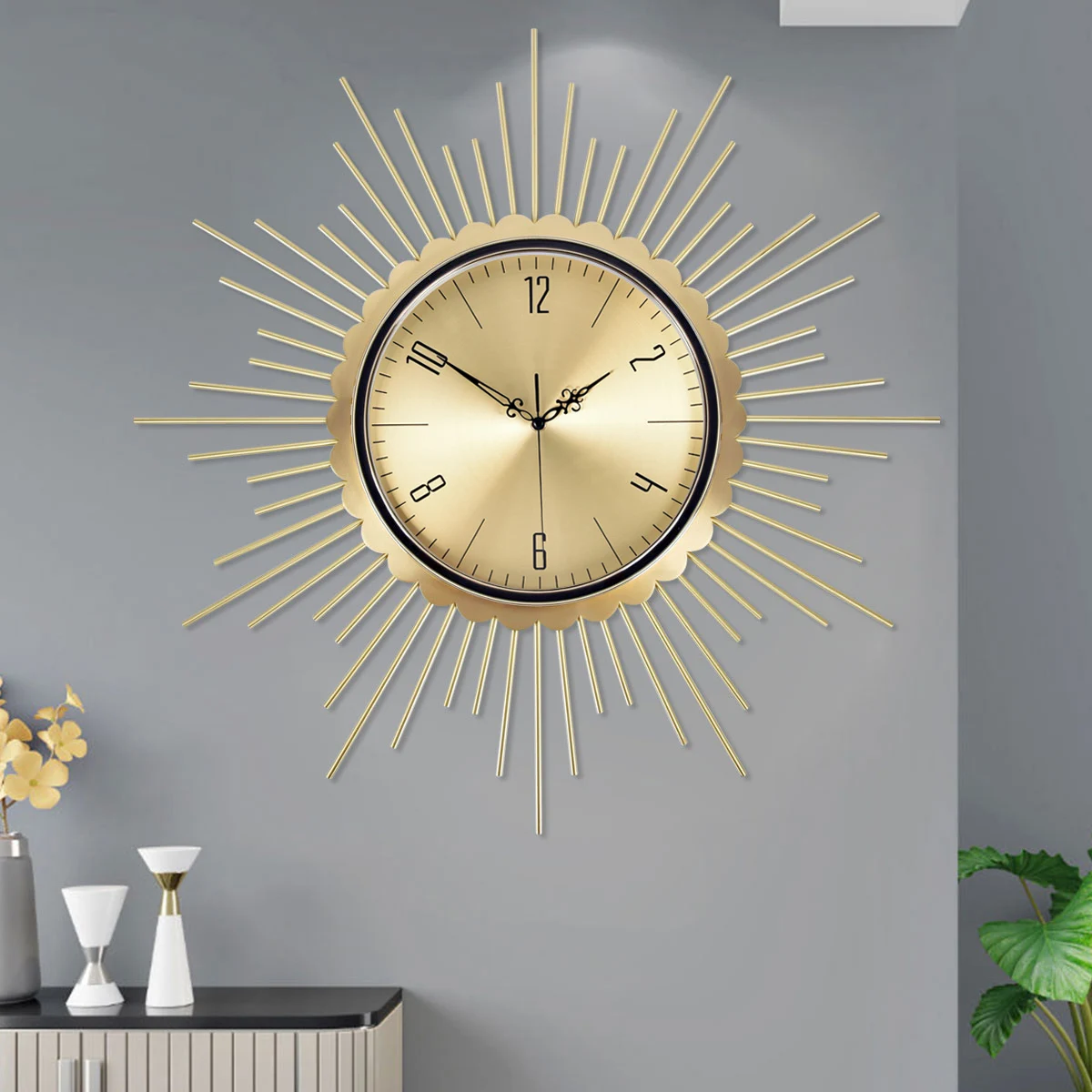 Europæiske Golden Sun Vægur Moderne Design Kobber Stue Wall Clock Digital Kreative Luksus Orologio Casa Hjem Dekoration