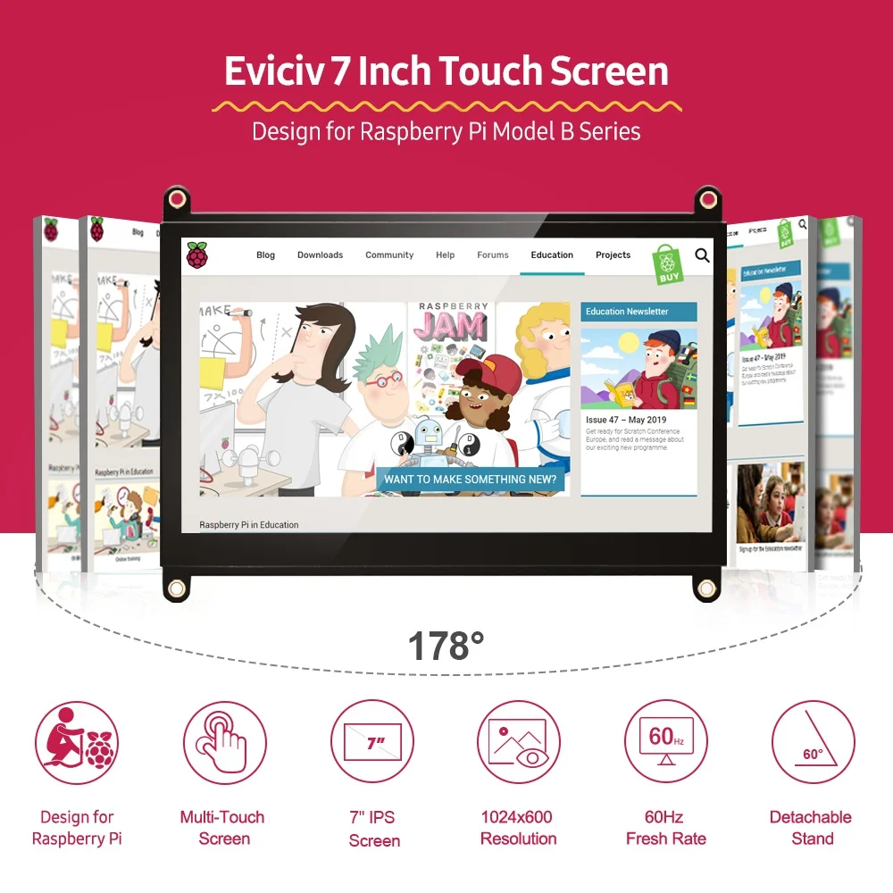 EVICIV 7 Tommer Raspberry Pi 4 TouchScreen Rasberry 3 Bærbare Skærm RasPi 2 Nul Vise 1024x600 60Hz Raspberri Touch Skærm