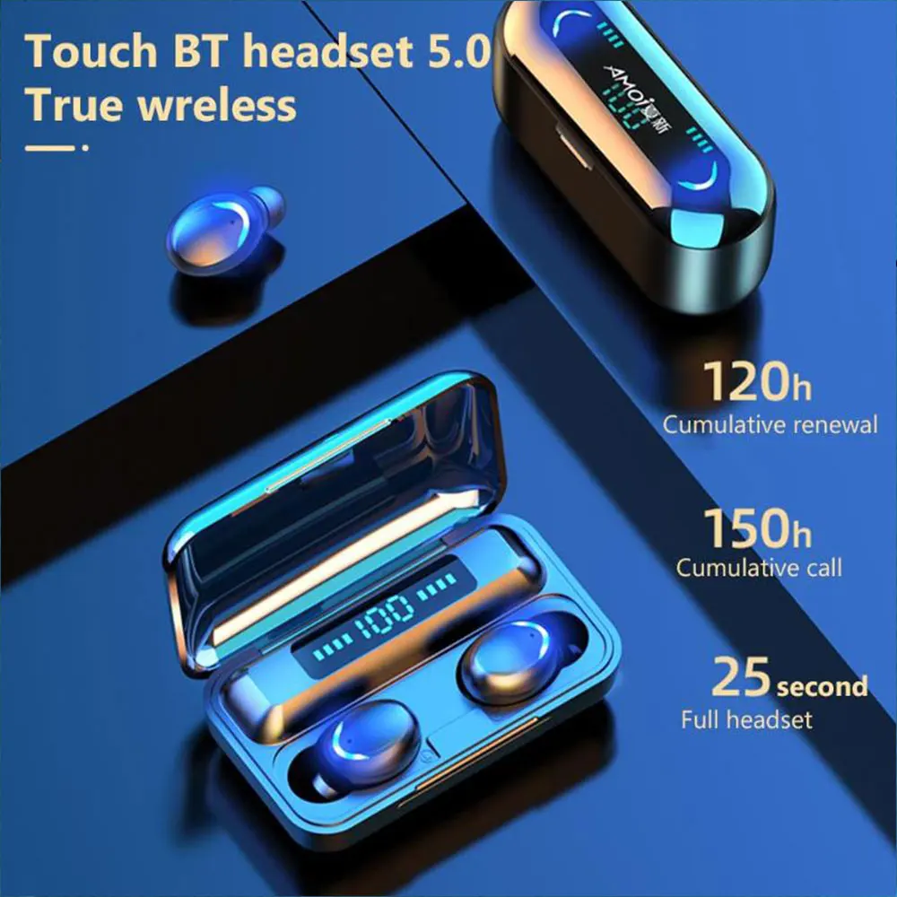 F9-5C Øretelefon TWS Trådløse Bluetooth-5.0 LED Display 8D Hifi Hovedtelefoner Touch Kontrol Nosie Reduktion For Sport Mobiltelefon