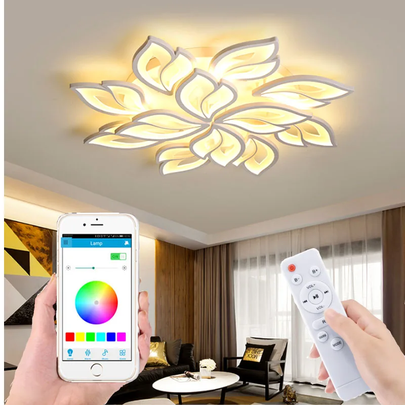 Fabrikken direkte belysning moderne soveværelse fjernbetjening / smart APP stue LED loftlampe hvid blomst acryl hotel lys