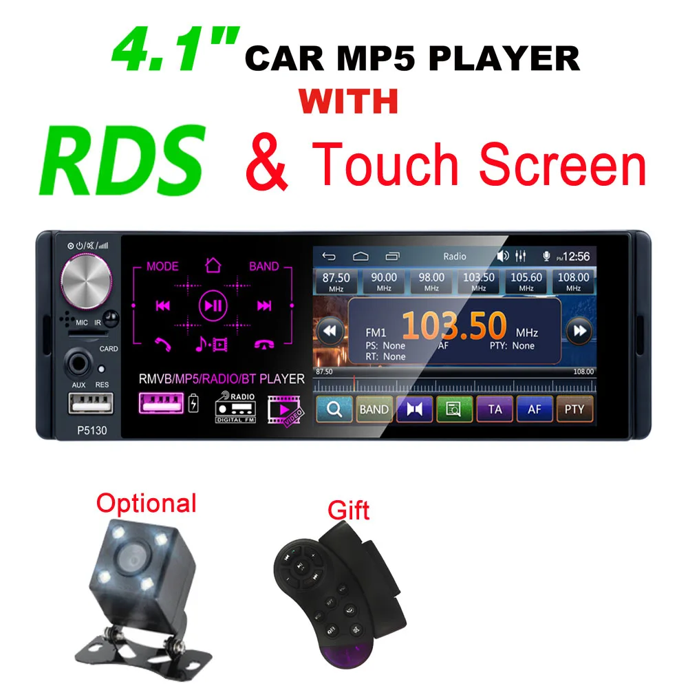 Fabrikken p5130 12V 1Din Bil Multimedia Afspiller 4,1 tommer Touch Screen Bil MP5 video-Afspiller RDS Auto Radio Bluetooth SWC fjernere