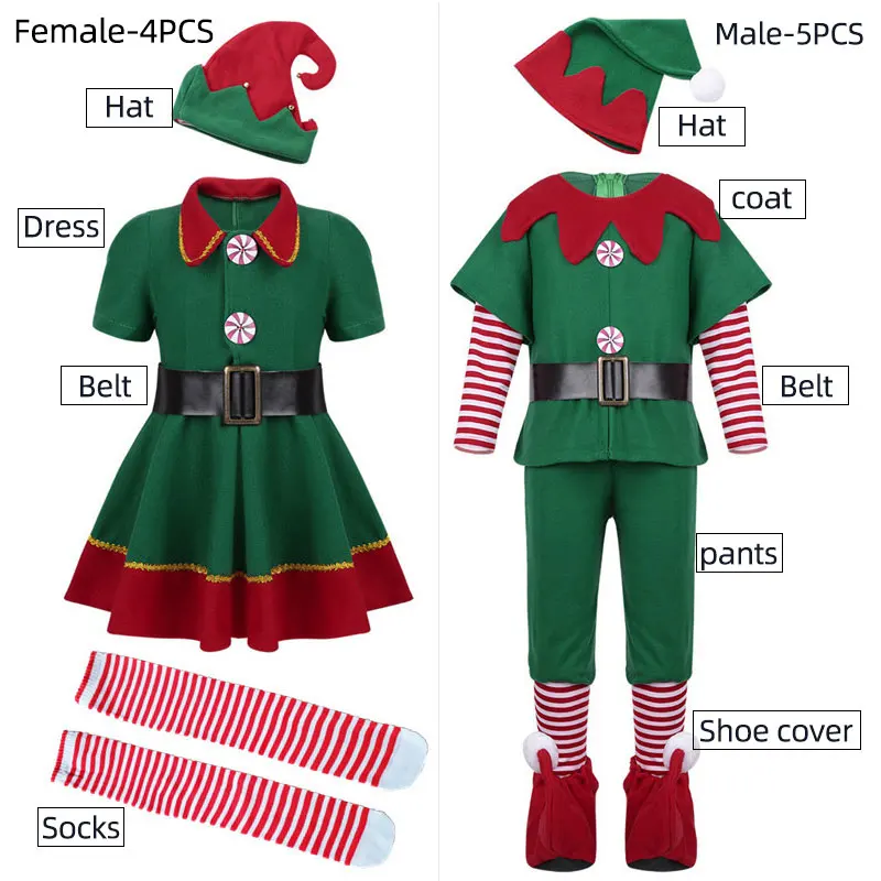 Familien Jul Kostume Børn Elf På En Hylde Voksne Drenge Piger Alf Kostume, Grøn nytår Cosplay Fancy Kjole Tøj C34C71