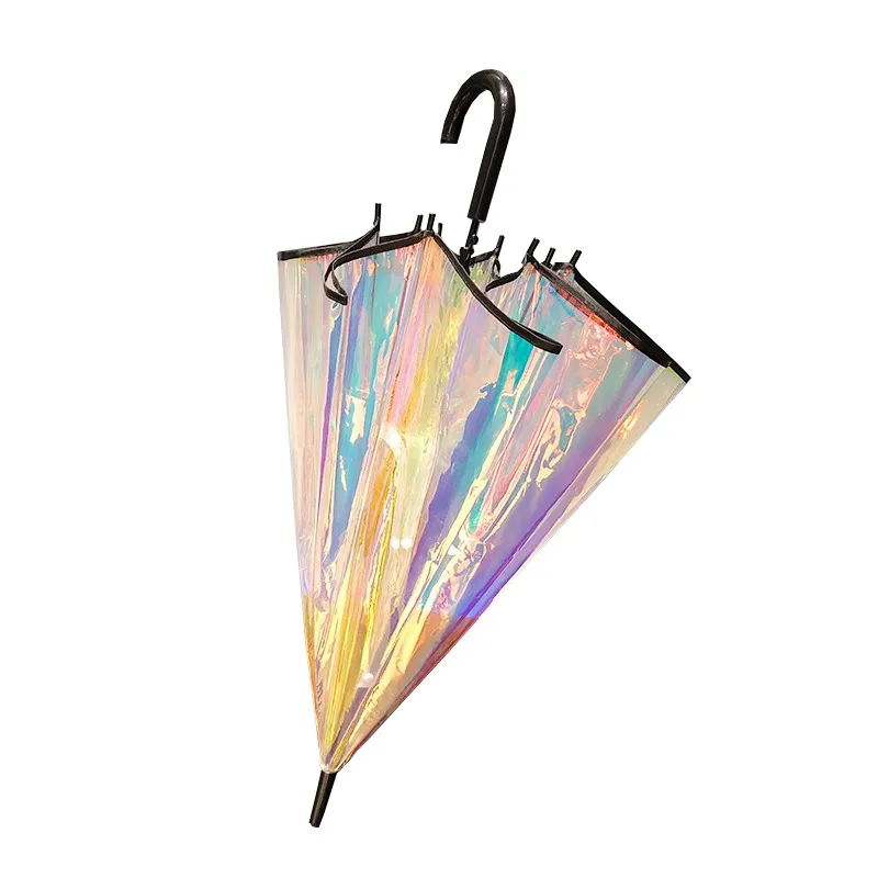 Farverig Regnbue-Paraplyen Gennemsigtig Farve Skiftende Lange Håndtag Paraply Regn Kvinders Store Parasoller Parapluie Pige Gave SY191