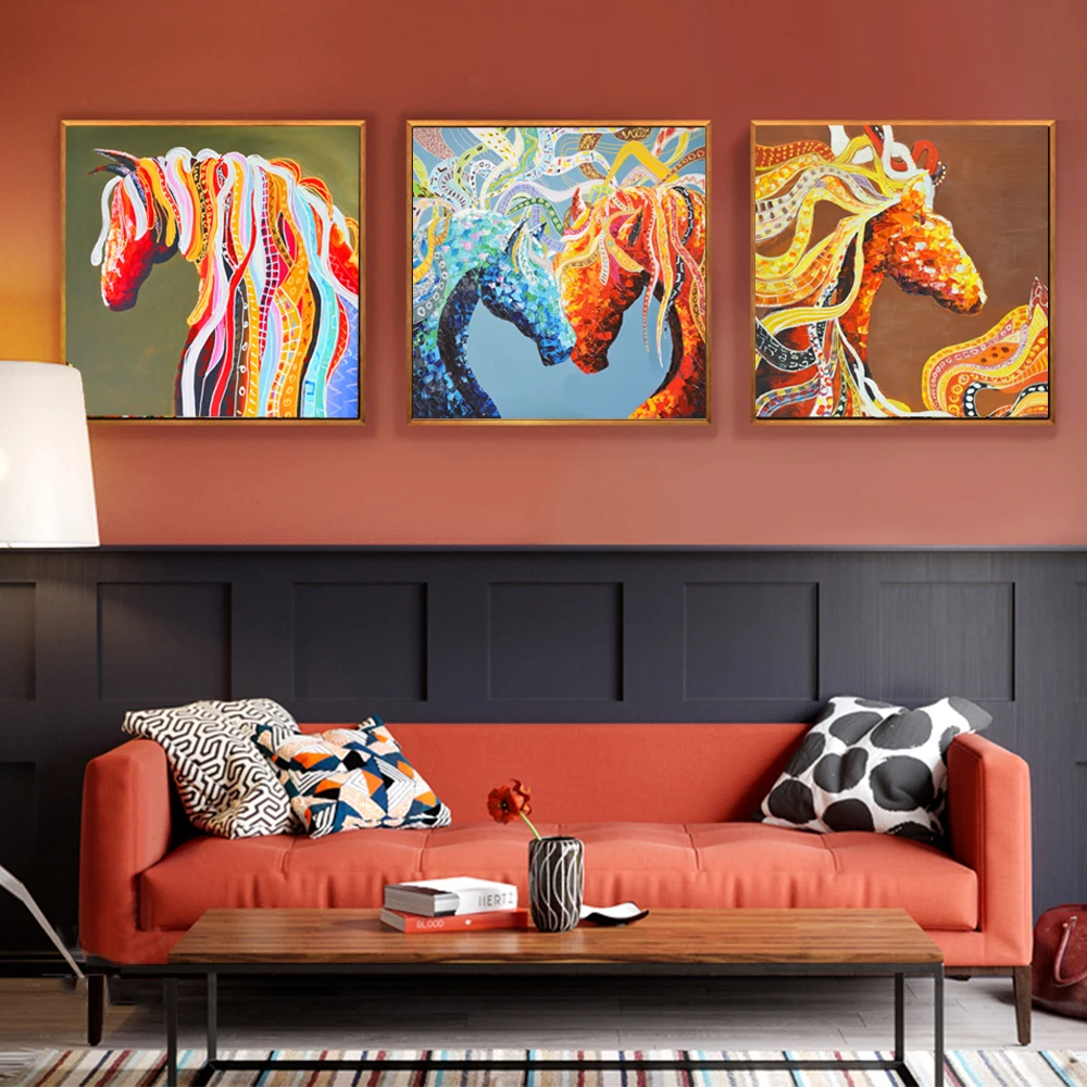 Farverige Hest Lærred Malerier Oil Painting Abstrakt Kunst På Væggene, Plakater Og Prints Stue Dyr Plakater Vægdekoration