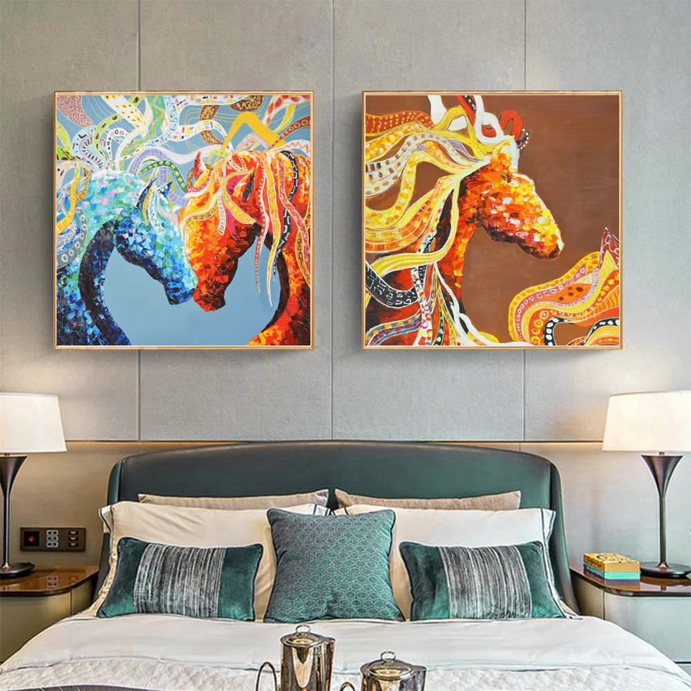 Farverige Hest Lærred Malerier Oil Painting Abstrakt Kunst På Væggene, Plakater Og Prints Stue Dyr Plakater Vægdekoration