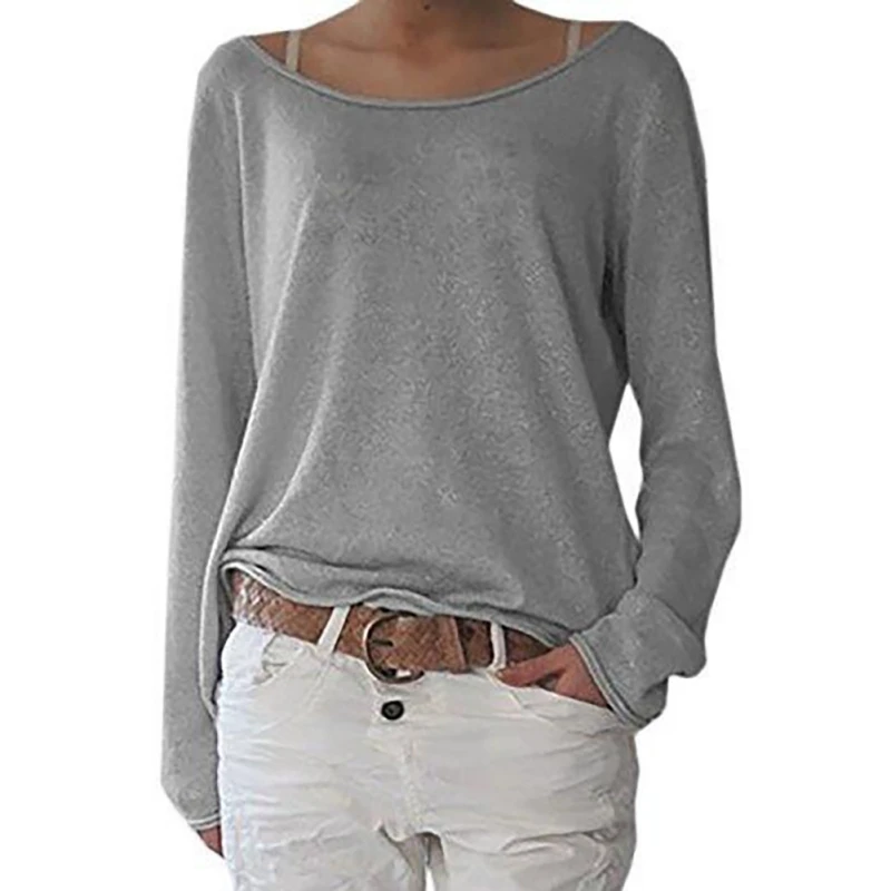 Fashion Kvinder Overdimensionerede Løs Langærmet T-Shirt Baggy Plus Toppe Casual Solid T-Shirt