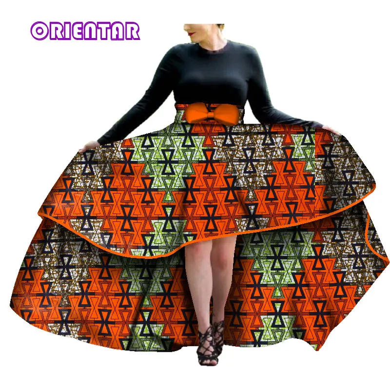 Fashion Lange Nederdele Kvinder Afrikanske Tøj Afrikanske Print Bomuld Bazin Riche Høj Talje Plisseret Nederdel Kvinder Swing Nederdel WY3601