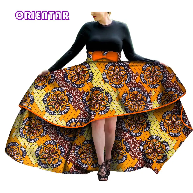 Fashion Lange Nederdele Kvinder Afrikanske Tøj Afrikanske Print Bomuld Bazin Riche Høj Talje Plisseret Nederdel Kvinder Swing Nederdel WY3601
