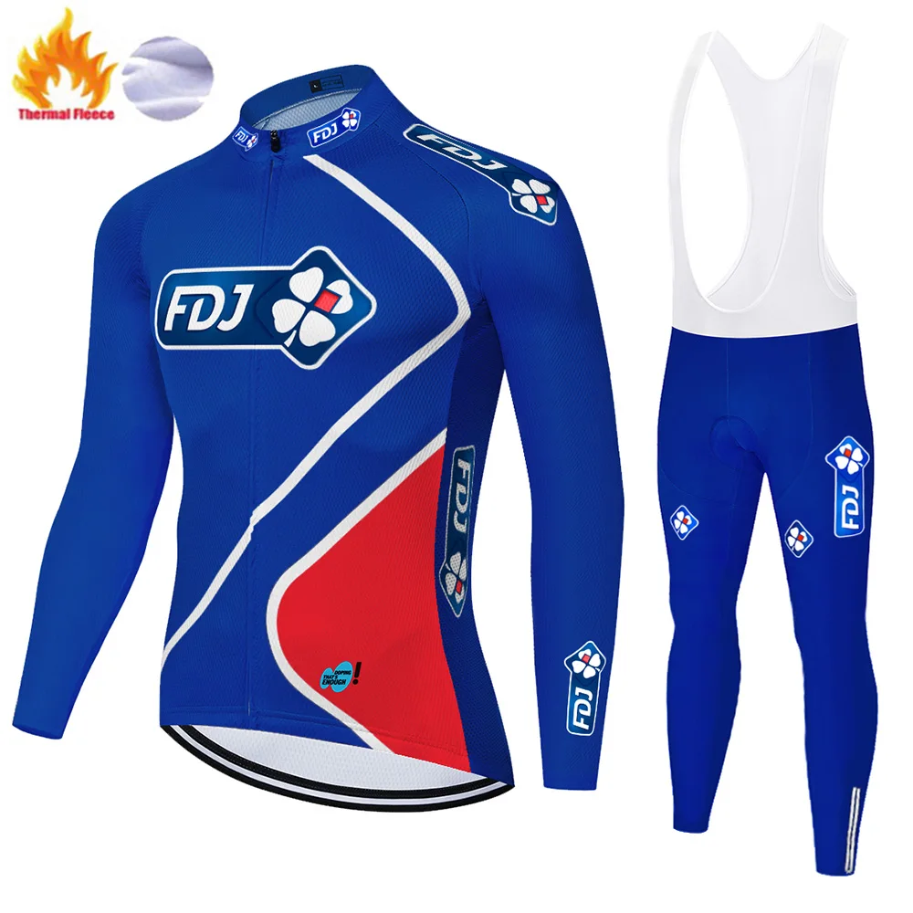FDJ trøje med lange ærmer maillot cyclisme homme Vinter Termisk Fleece cykling kit Mænd 20D gel pad cykling bukser