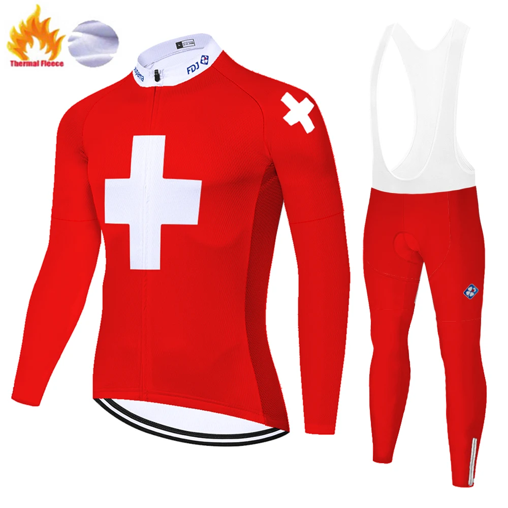 FDJ trøje med lange ærmer maillot cyclisme homme Vinter Termisk Fleece cykling kit Mænd 20D gel pad cykling bukser