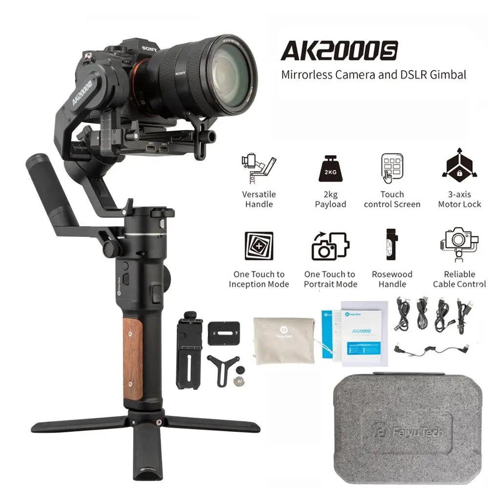 FeiyuTech AK2000S 3 akse DSLR Kamera Stabilisator Håndholdt Video Gimbal passer til DSLR Mirrorless Kamera PK AK2000