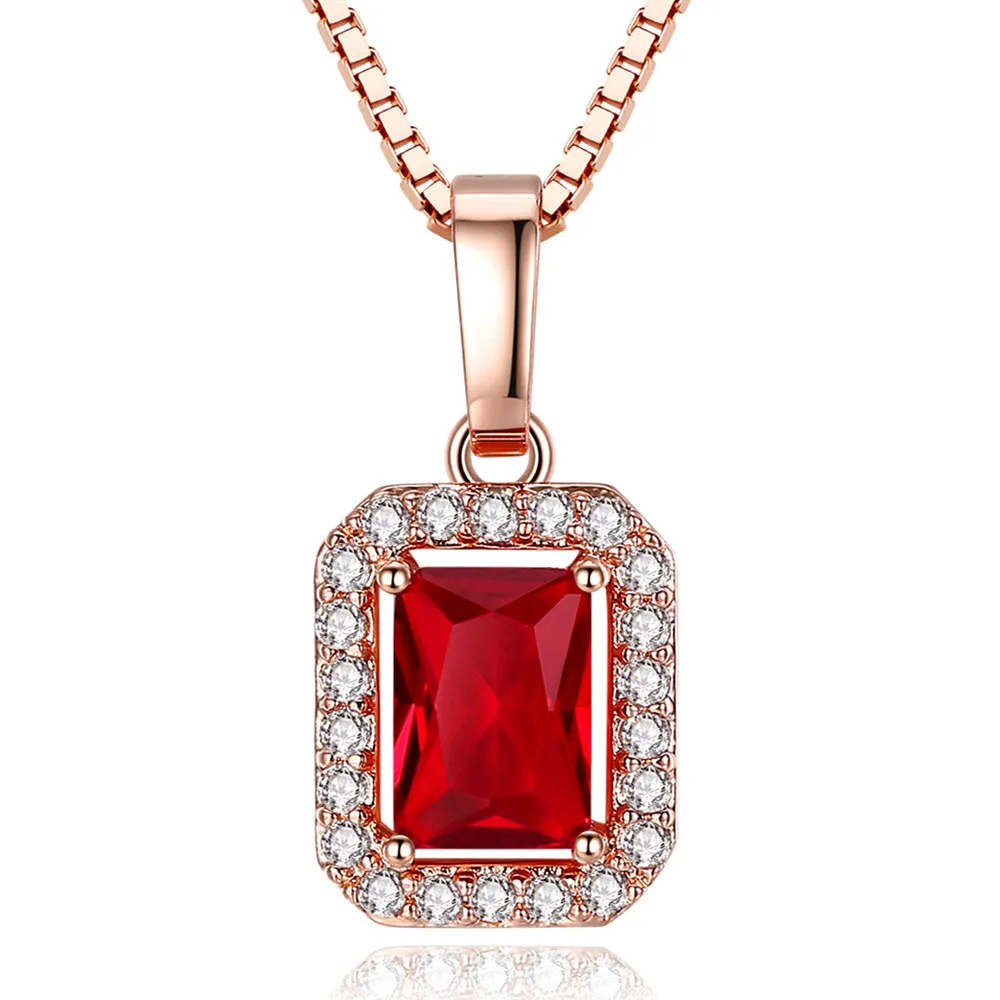 Firkantet Rubin gemstones rød krystal vedhæng halskæder til kvinder AAA zircon diamanter, guld farve choker smykker bijoux mode
