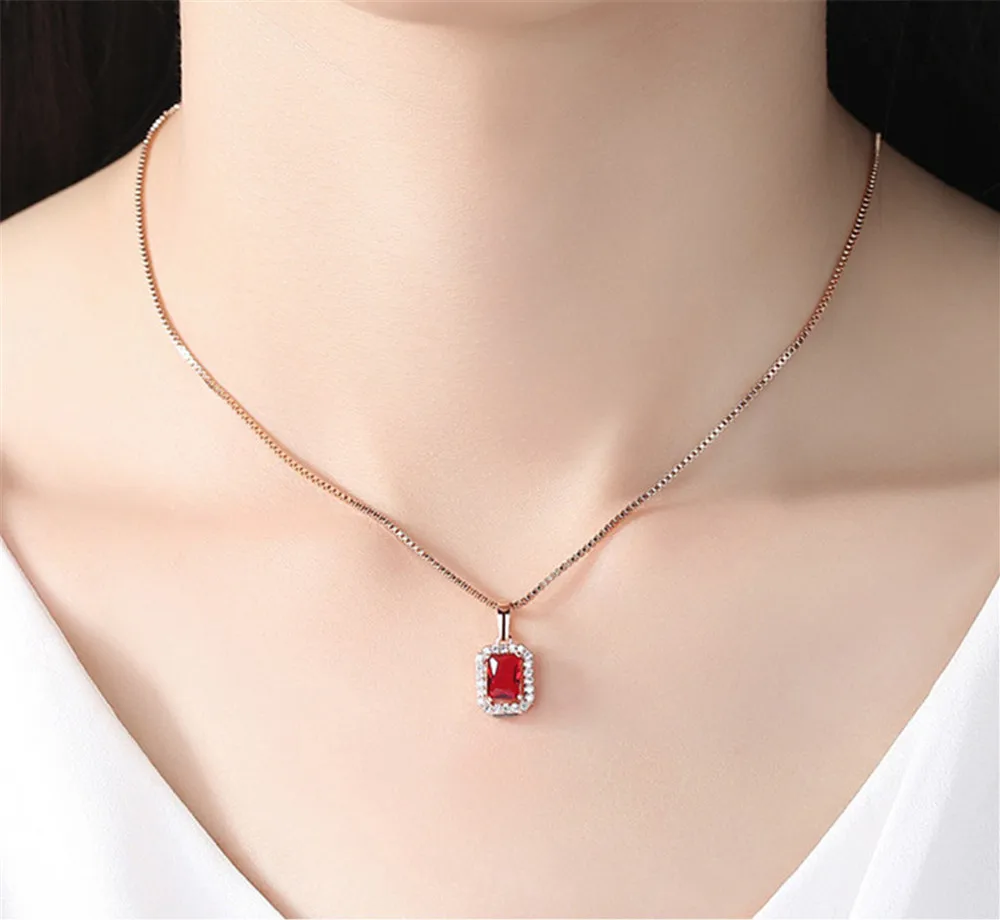 Firkantet Rubin gemstones rød krystal vedhæng halskæder til kvinder AAA zircon diamanter, guld farve choker smykker bijoux mode