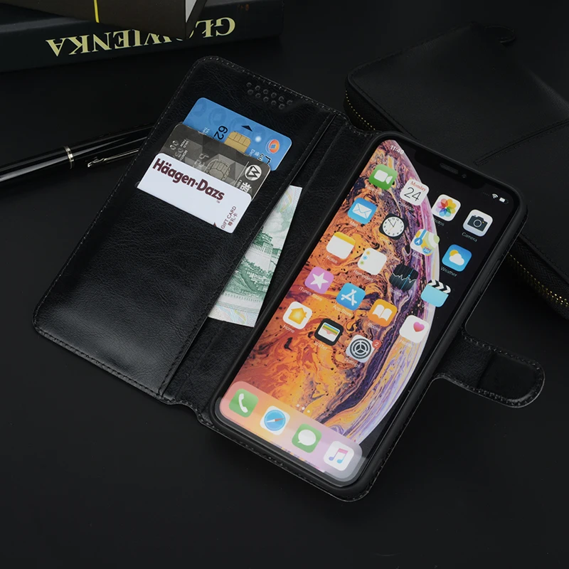 Flip Phone Case for Alcatel 1 1S 1X 1C 3 3V 3C 3X A3 2019 2018 Dække Tegnebog Hylster Kicksand Tilfælde Sort