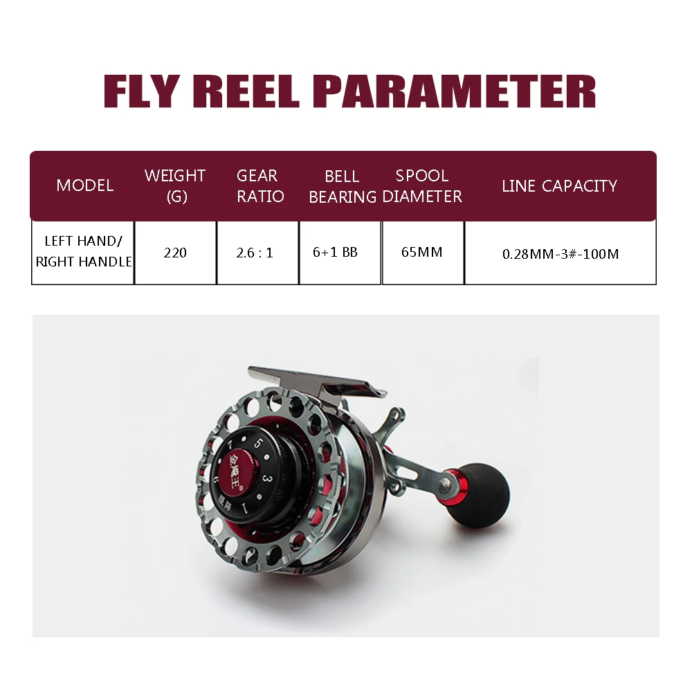 Fly Reel Fuld metal krop 6+1BB 2.6:1Gear Forholdet 65mm Spool Fiskeri Hjul Magnetiske Bremse Saltvand Ferskvand Fisk Tackle