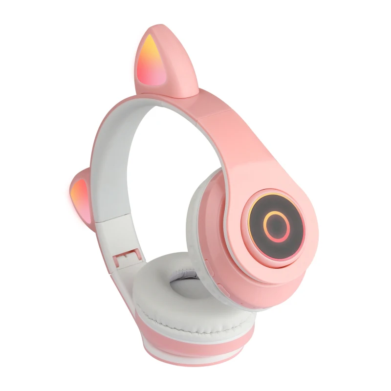 Foldbar Bluetooth-5.0 Hovedtelefoner Trådløse Kat Ear Hovedtelefoner Med LED-Lys, Støj Annullering Piger Kids Søde Headset Gaver