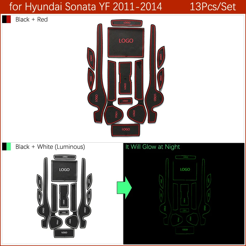 For Hyundai Sonata YF i45 2011 2012 2013 Gummi Anti-slip Mat Døren Groove Cup pad Gate slot Coaster Indvendigt Tilbehør