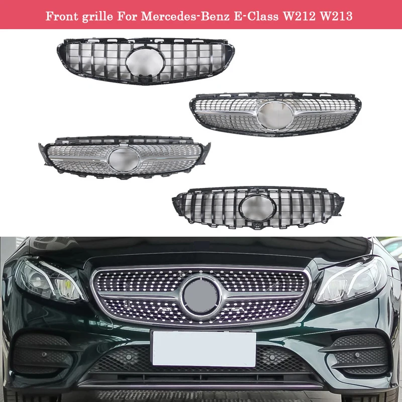 For Mercedes-Benz E-Klasse W212 W213 Bil styling Midten grille ABS plast Sølv Sort front kofanger grill Auto Center Gitter