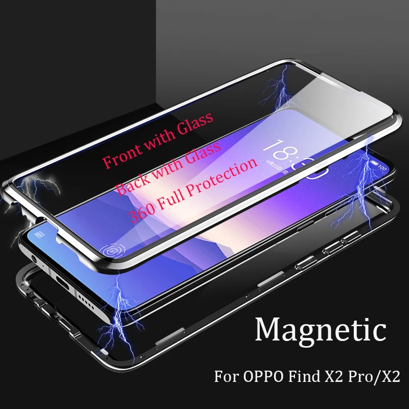 For OPPO Find X2 Pro Magnetiske Tilfælde 360 dobbelt-sidet Hærdet Glas Tilfældet for OPPO Find X2 Metal Bumper Tilfælde Finde X2 Pro