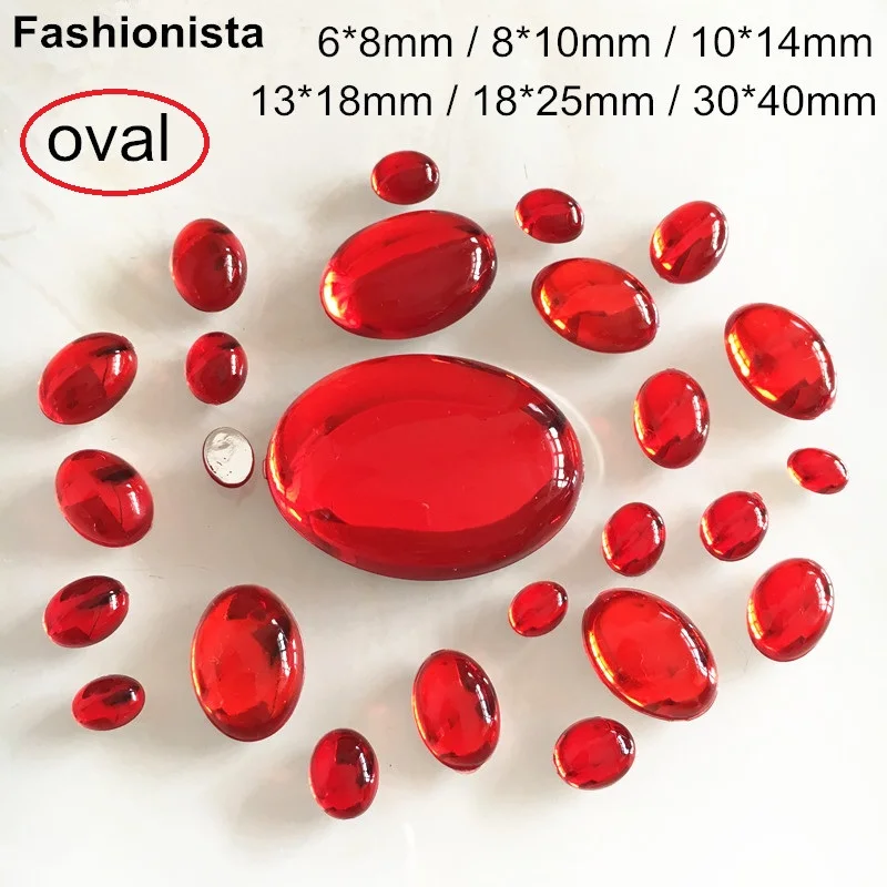 Forskellige Størrelser Røde Ovale Akryl Aircondition,Fladskærms Tilbage Hvælvet Resin Perler,Glat Krystal Rød Facetslebet,10x14,13x18,18x25,30x40 -WW