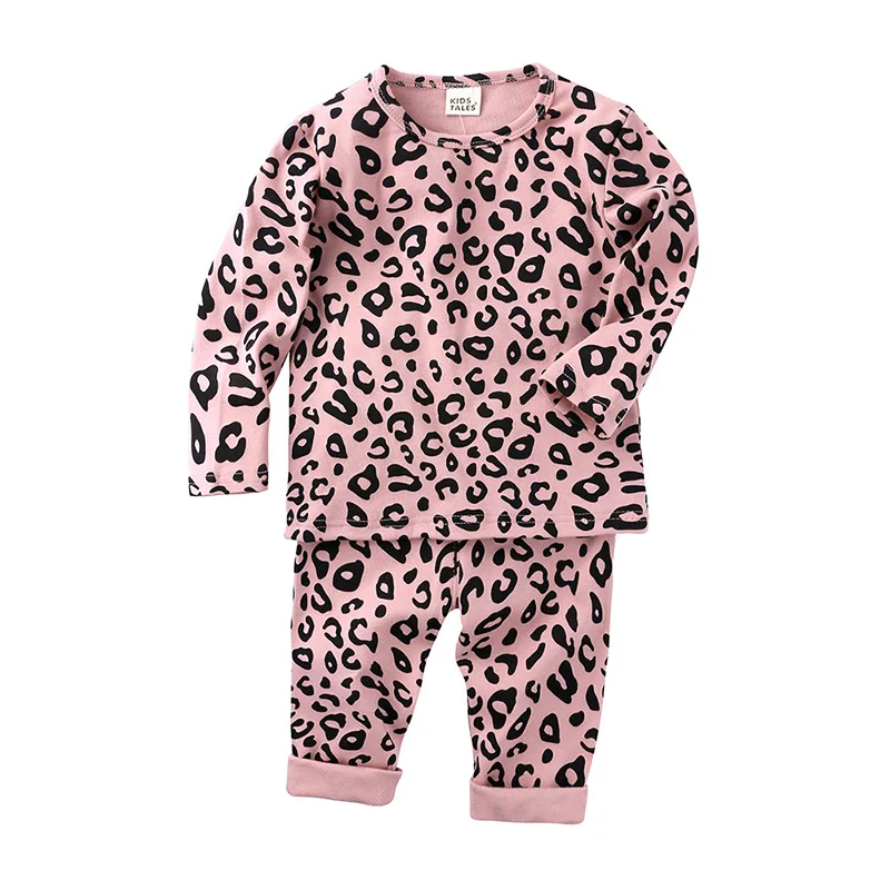 Forår Efterår Baby Drenge Piger Pyjamas Sæt 6M-6 år børn Børn Leopard Print Nattøj Lounge Wear Bomuld Piger Aften Kjole