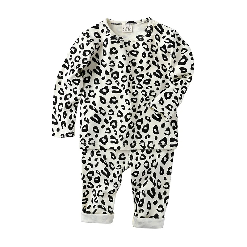 Forår Efterår Baby Drenge Piger Pyjamas Sæt 6M-6 år børn Børn Leopard Print Nattøj Lounge Wear Bomuld Piger Aften Kjole